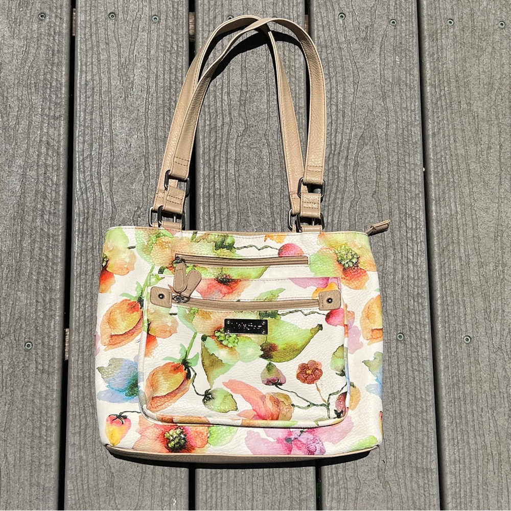 MultiSac Lorraine: Large Watercolor Fruit/Floral Tote Bag.